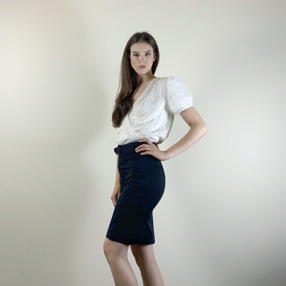 Prada black pencil skirt with belt, XS 38. - Picture 2 of 9
